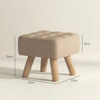 HOMCOM Modern Tufted Footstool, Fabric Foot Stool with Rubber Wood Legs, Padded Seat, for Living Room, Bedroom, Entryway, Light Brown(m-3)