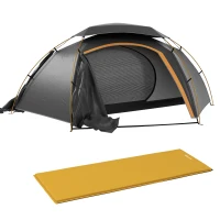 Outsunny Camping Tent with Self Inflatable Mattress, 1 Person Dome Tent with Removable Rainfly and Aluminium Frame, 2000mm Waterproof, Portable with Bags, for Fishing Hiking, Dark Grey/Khaki(m-11)