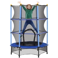 HOMCOM 4.6FT/55" Kids Trampoline with Safety Enclosure, Outdoor Indoor Use, for Ages 3-10 Years, Blue(m-1)