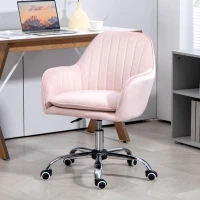 HOMCOM Velvet-Feel Tub Office Chair, with Seat Cushion - Pink(m-10)