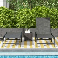 Outsunny Foldable Outdoor PE Rattan Sun Lounger Set of 2, Patio Wicker Recliners Lounge Chair w/ 5-Level Adjustable Backrest, for Poolside, Garden, Grey(m-7)