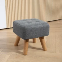 HOMCOM Modern Tufted Footstool, Fabric Foot Stool with Rubber Wood Legs, Padded Seat, for Living Room, Bedroom, Entryway, Grey(m-2)