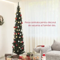 HOMCOM Brad Artificial de Crăciun cu 538 Ramuri, Brad de Crăciun Îngust și Spațios cu Bază de Oțel, Ø55x225 cm, Verde(m-4)