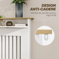 HOMCOM Carcasă pentru Calorifer din Șipci Anti-Răsturnare cu Sertar pentru Depozitare, 112x19x97 cm, Alb(m-5)
