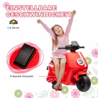 AIYAPLAY 6V Elektrische Kindermotor met Koplamp en Muziek, Voor- en Achteruit, Trainingswielen, 18-36 Maanden, Rood(m-7)