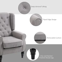 HOMCOM Retro Accent Chair, Wingback Armchair with Wood Frame Button Tufted Design for Living Room Bedroom, Grey(m-5)