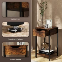 HOMCOM Bijzettafel in Industriële Stijl, Lade, Opbergvak, Metalen Frame, Hout, 40 x 40 x 68 cm, Bruin(m-6)