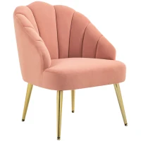 HOMCOM Fotoliu Tapițat cu Spătar în Formă de Cochilie, Fotoliu din Catifea cu Picioare Aurii, 63x65x84 cm, Roz(m-10)