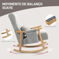 HOMCOM Poltrona Baloiço Moderna em Veludo Cotelê com Apoio para os Braços Almofada Lombar e Bolso Poltrona de Amamentação 65x90x98 cm Cinza(m-4)