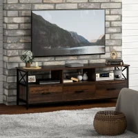 HOMCOM Dulap TV 65" în Stil Industrial cu 3 Sertare și 3 Rafturi Deschise, Dulap TV din Lemn, 147x40x50 cm, Negru(m-8)