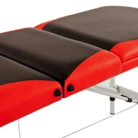 Portable Aluminium Massage Table, 3-Section Foldable Couch Bed with Adjustable Headrest, Arm Support, and Carrying Bag, Black+Red(m-6)