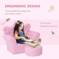 HOMCOM Children Kids Sofa Set Armchair Chair Seat with Free Footstool PU Leather for Girls 58L x 40.5W x 49H cm Pink(m-6)