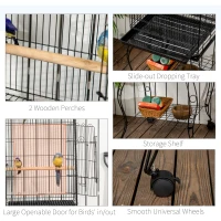 PawHut 1.53(m) Bird Cage, Pet Viary, Feeding Stand, with Wheels, Perch(m-5)