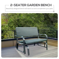 Outsunny 2 Seats Garden Glider Bench, Metal Frame and HDPE Swing Loveseat, Porch Rocking Glider for 2 Person with High Back and Armrest, Dark Green(m-5)