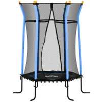 HOMCOM Trampolina dla dzieci, Ø163,5 cm, z siatką bezpieczeństwa, obicie, stal, do 50 kg, Czarny & Niebieski(m-1)