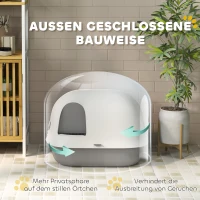 PawHut Kattenbak met Deksel, Gesloten Kattentoilet met Intern Kanaal, Deur, Schep, Makkelijk te Reinigen, Kunststof, Lichtgrijs(m-4)