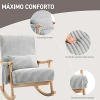 HOMCOM Poltrona Baloiço Moderna em Veludo Cotelê com Apoio para os Braços Almofada Lombar e Bolso Poltrona de Amamentação 65x90x98 cm Cinza(m-6)