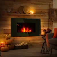 HOMCOM Soba Electrica de Perete sau Sol 2000W cu Flama LED 7 Culori, Negru, 90x56x9.5cm(m-10)