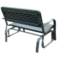 Outsunny 2 Seats Garden Glider Bench, Metal Frame and HDPE Swing Loveseat, Porch Rocking Glider for 2 Person with High Back and Armrest, Dark Green(m-9)