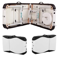 Portable Aluminium Massage Table, 3-Section Foldable Couch Bed with Adjustable Headrest, Arm Support, and Carrying Bag, White(m-4)