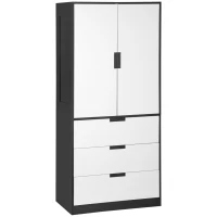 HOMCOM 2 Door Wardrobe, Modern Wardrobe with 3 Drawers and Hanging Rod for Bedroom, Black(m-1)