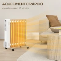 HOMCOM Aquecedor a Óleo Silencioso 2500W com Temperatura Ajustável 3 Ajustes de Aquecimento para 25 m² 29x49x62 cm Branco(m-5)