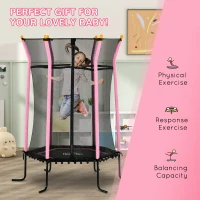 HOMCOM Kids Trampoline Mini Bouncer with Enclosure Safety Net For Ages 3-10 Years - Pink(m-7)