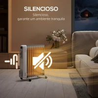 HOMCOM Aquecedor a Óleo Silencioso 2500W com Temperatura Ajustável 3 Ajustes de Aquecimento para 25 m² 29x49x62 cm Branco(m-6)