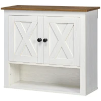 kleankin Armário Casa de Banho de Parede com 2 Portas e Prateleiras de Armazenamento 60x19,5x52,5 cm Branco e Madeira(m-11)