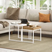HOMCOM Set of Two Boxy Nesting Tables - White/Wood-Effect(m-10)