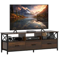 HOMCOM Dulap TV 65" în Stil Industrial cu 3 Sertare și 3 Rafturi Deschise, Dulap TV din Lemn, 147x40x50 cm, Negru(m-11)
