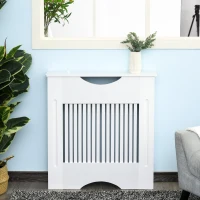 HOMCOM Painted MDF Radiator Cover Heater Cabinet Modern Slatted Home Furniture Living Room Bedroom Worktop White 82H x 78W x 19D(m-2)