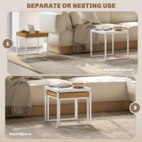 HOMCOM Set of Two Boxy Nesting Tables - White/Wood-Effect(m-4)