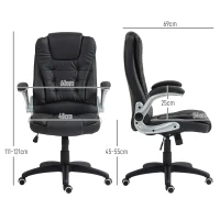 HOMCOM Scaun Ergonomic de Birou cu Brațe și Înălțime Reglabile, Tetieră, și Funcție de Balans, 111-121x60x69 cm, Negru(m-3)