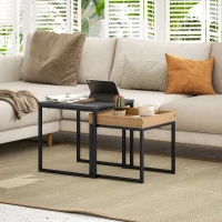 HOMCOM Set of Two Boxy Nesting Tables - Black/Wood-Effect(m-10)
