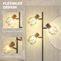 HOMCOM Lampa stojąca z 3 regulowanymi elementami oświetleniowymi, struktura przypominająca drzewo, do salonu i sypialni, metal, Kolor Czarny(m-5)