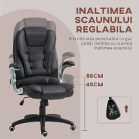 HOMCOM Scaun Ergonomic de Birou cu Brațe și Înălțime Reglabile, Tetieră, și Funcție de Balans, 111-121x60x69 cm, Negru(m-6)