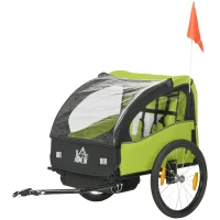 HOMCOM Reboque de Bicicleta para Crianças de 2 Lugares com Cinto de Segurança e Sistema de Amortecimento 140x88x90 cm Verde(m-11)