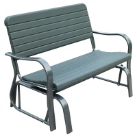 Outsunny 2 Seats Garden Glider Bench, Metal Frame and HDPE Swing Loveseat, Porch Rocking Glider for 2 Person with High Back and Armrest, Dark Green(m-1)