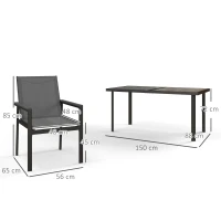 Outsunny Seven-Piece Metal Dining Set, with Glass-Top Table - Grey(m-3)