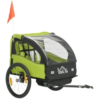 HOMCOM Reboque de Bicicleta para Crianças de 2 Lugares com Cinto de Segurança e Sistema de Amortecimento 140x88x90 cm Verde(m-10)