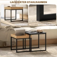 HOMCOM Modern Salontafel, 2-Delige Set, Vierkant, MDF, Metaal, Zwart, voor Kleine Ruimtes(m-5)