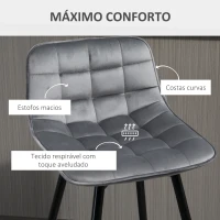 HOMCOM Conjunto de 2 Bancos de Bar com Encosto e Apoio para os Pés Bancos Altos Acolchoados de Estilo Nórdico 45x47x88 cm Cinza(m-5)