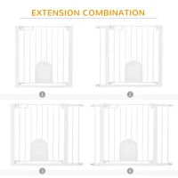 PawHut Dog Gate with Cat Flap Pet Safety Gate Barrier, Stair Pressure Fit, Auto Close, Double Locking, for Doorways, Hallways, 75-103 cm White(m-8)