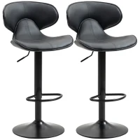 HOMCOM Adjustable Swivel Bar Stools Set of 2, Barstools with Footrest and Backrest, Steel Frame Gas Lift, for Kitchen Counter Dining Room, Grey(m-1)