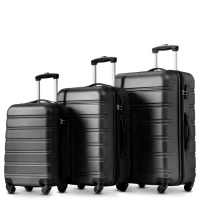 24" 4-Wheel ABS Hard Shell Travel Trolley Suitcase with Telescoping Handle, Luggage with Combination Lock, 45L × 28W × 69H cm, Black(m-10)