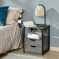 HOMCOM Industrial Side Table with Drawer, Sofa Table, Bedside Cabinet with Storage Shelf, Slim Nightstand for Living Room, Bedroom, Grey(m-10)