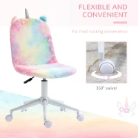 Vinsetto Fluffy Unicorn Office Chair with Mid-Back and Swivel Wheel, Cute Desk Chair, Rainbow Multi-Colored(m-6)