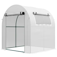 Outsunny Walk in Polytunnel Greenhouse, Green House for Garden with Roll-up Window and Door, 1.8 x 1.8 x 2 m, White(m-1)