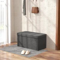 HOMCOM Baú de Armazenamento para Dormitório 84L Puff de Armazenamento Dobrável Estofado em Linho Sintético 76x38x38 cm Cinza Escuro(m-6)